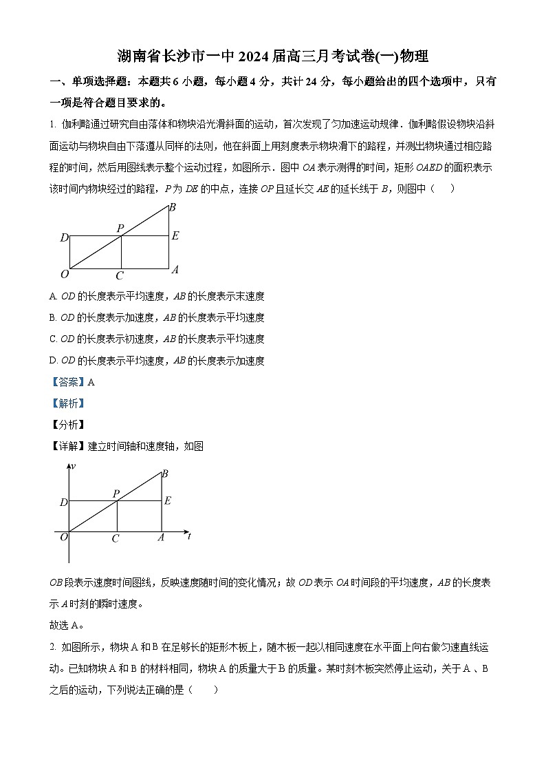 湖南省长沙市一中2024届高三月考卷（一）物理答案第1页