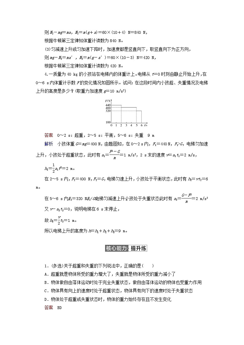 2023新教材高中物理第四章运动和力的关系第6节超重和失重作业新人教版必修第一册03