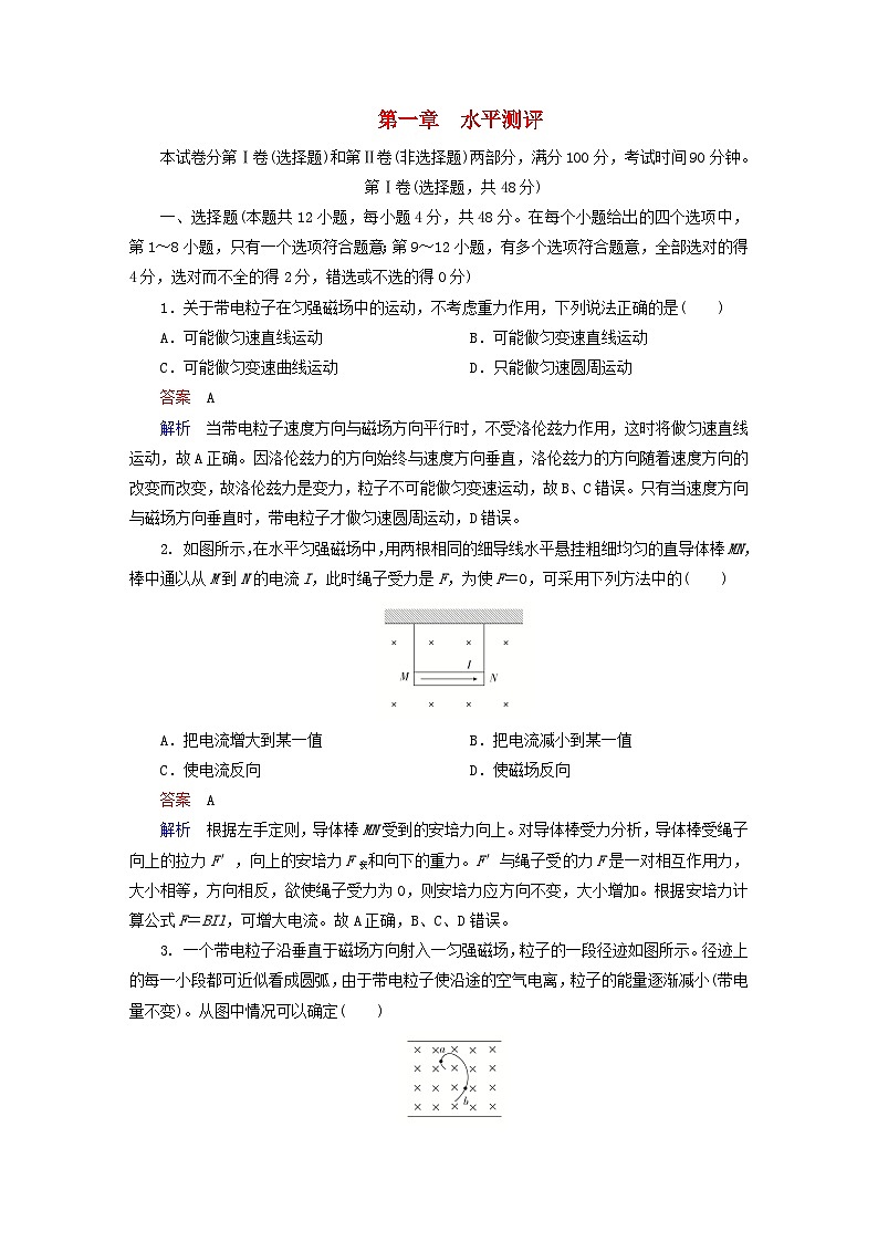 2023新教材高中物理第一章安培力与洛伦兹力水平测评新人教版选择性必修第二册01