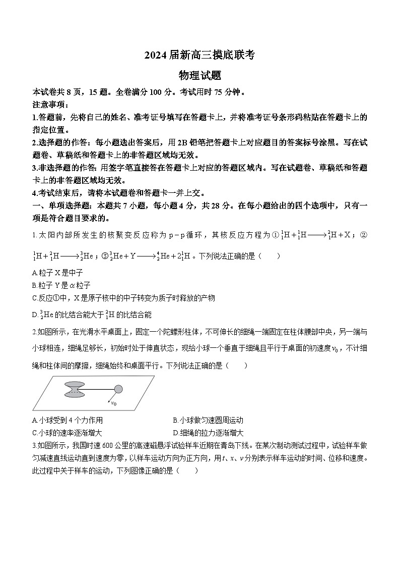 广东省2023-2024学年高三上学期摸底联考物理试题第1页