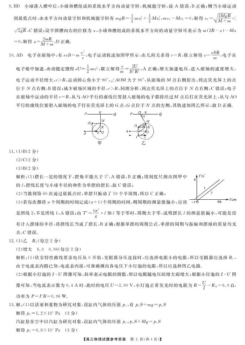 2024湖南省天壹名校联盟高三入学摸底考试物理试题扫描版含解析02