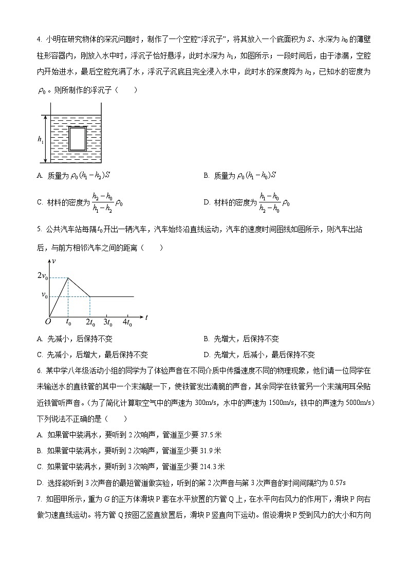 湖南省长沙市湖南师范大学附属中学2023-2024学年高一上学期入学考试物理试题（原卷版）第2页