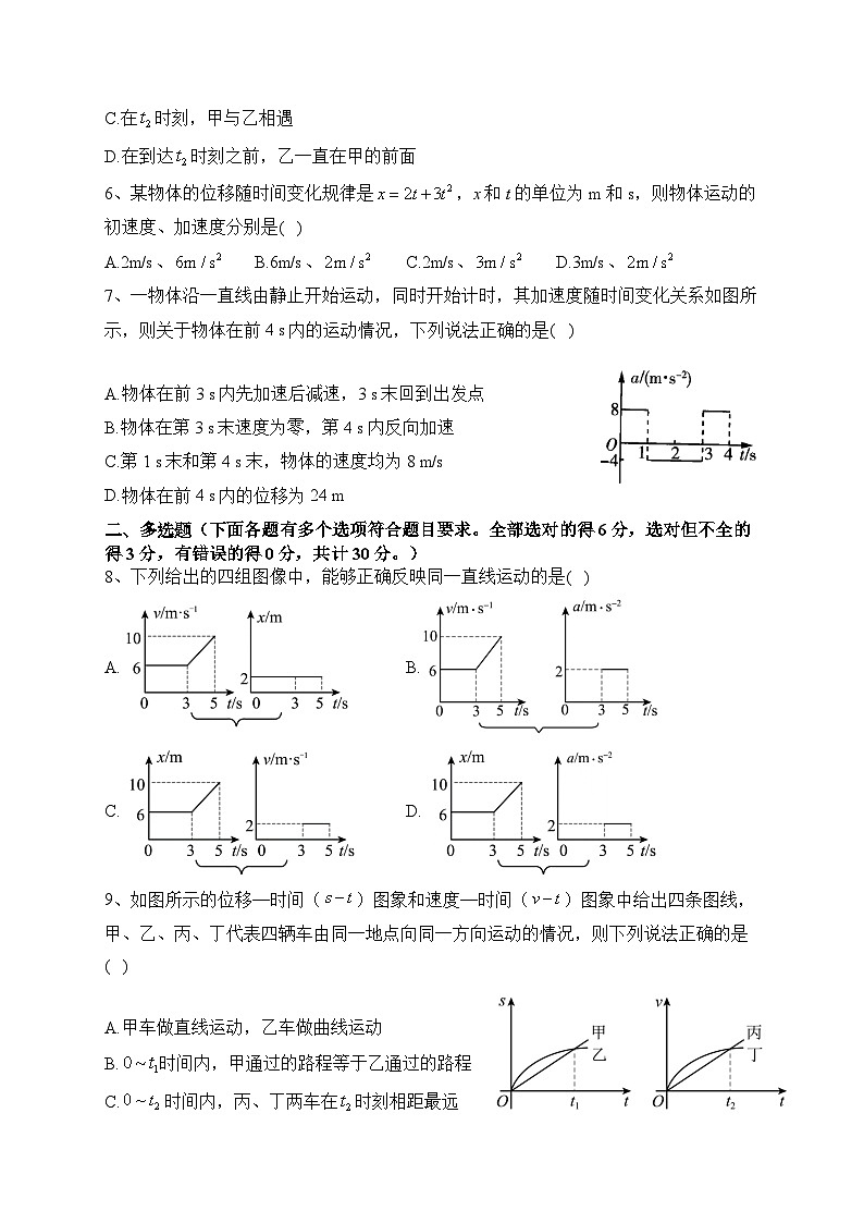 黑龙江省佳木斯市汤原县高级中学2023-2024学年高一上学期月考物理试卷第2页