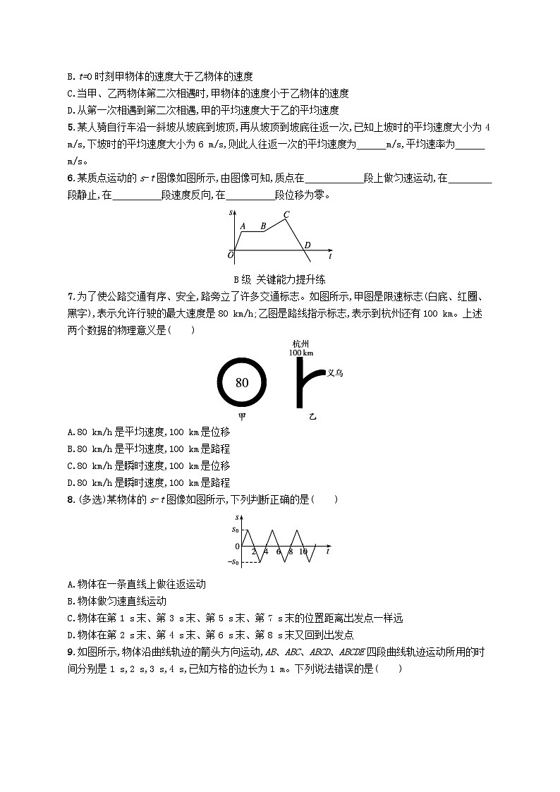 新教材2023_2024学年高中物理第1章运动的描述第3节速度分层作业鲁科版必修第一册02