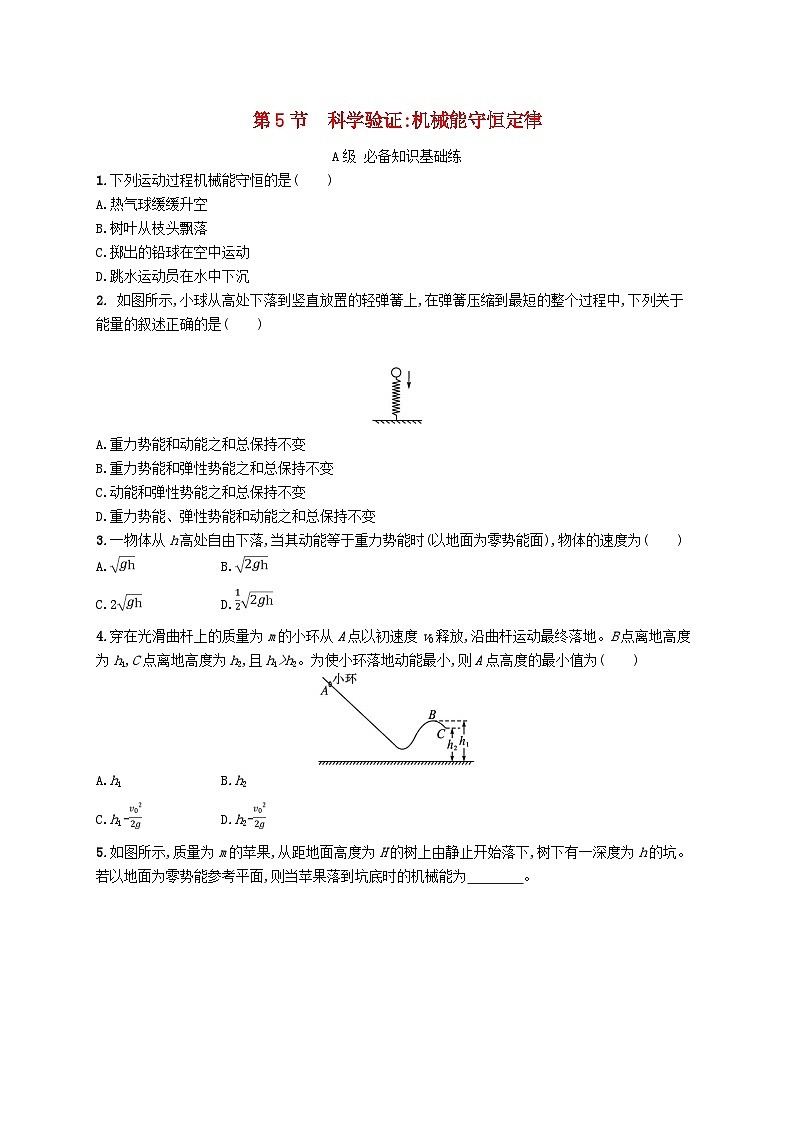 新教材2023_2024学年高中物理第1章功和机械能第5节科学验证机械能守恒定律分层作业鲁科版必修第二册第1页