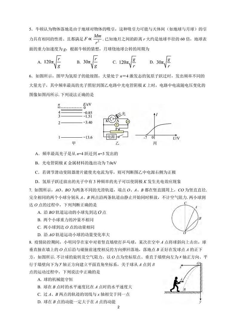 物理｜江苏省南京六校联合体2024届高三上学期第一次调研考试物理试卷及答案第2页