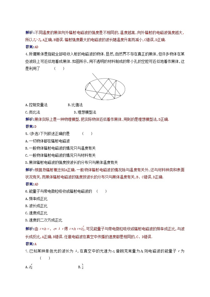 新教材2023高中物理第四章原子结构和波粒二象性4.1普朗克黑体辐射理论同步测试新人教版选择性必修第三册第2页