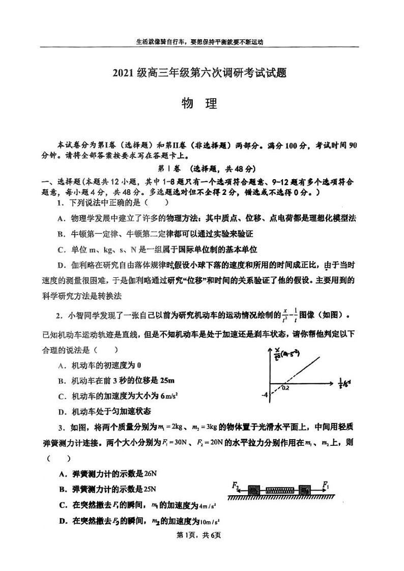2024晋城一中高三上学期9月第六次调研考试物理试题PDF版含答案第1页