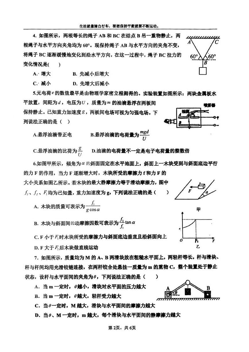 2024晋城一中高三上学期9月第六次调研考试物理试题PDF版含答案第2页
