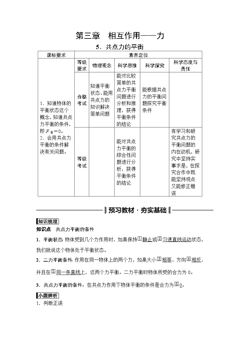 高中物理2024年高考复习名师重难点导学必修一：第三章  5第1页