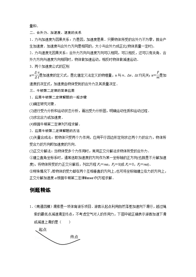 人教版（2019）高中物理必修一 期末复习10 A牛顿第二定律 基础版 试卷02