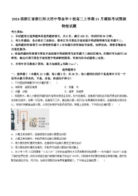 2024届浙江省浙江师大附中等金华十校高三上学期11月模拟考试预演物理试题（Word版）