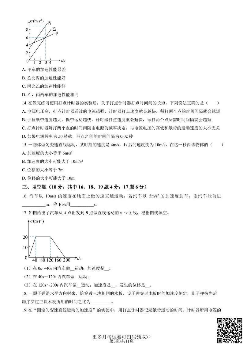 2021北京牛栏山一中高一10月月考物理（含答案）第3页