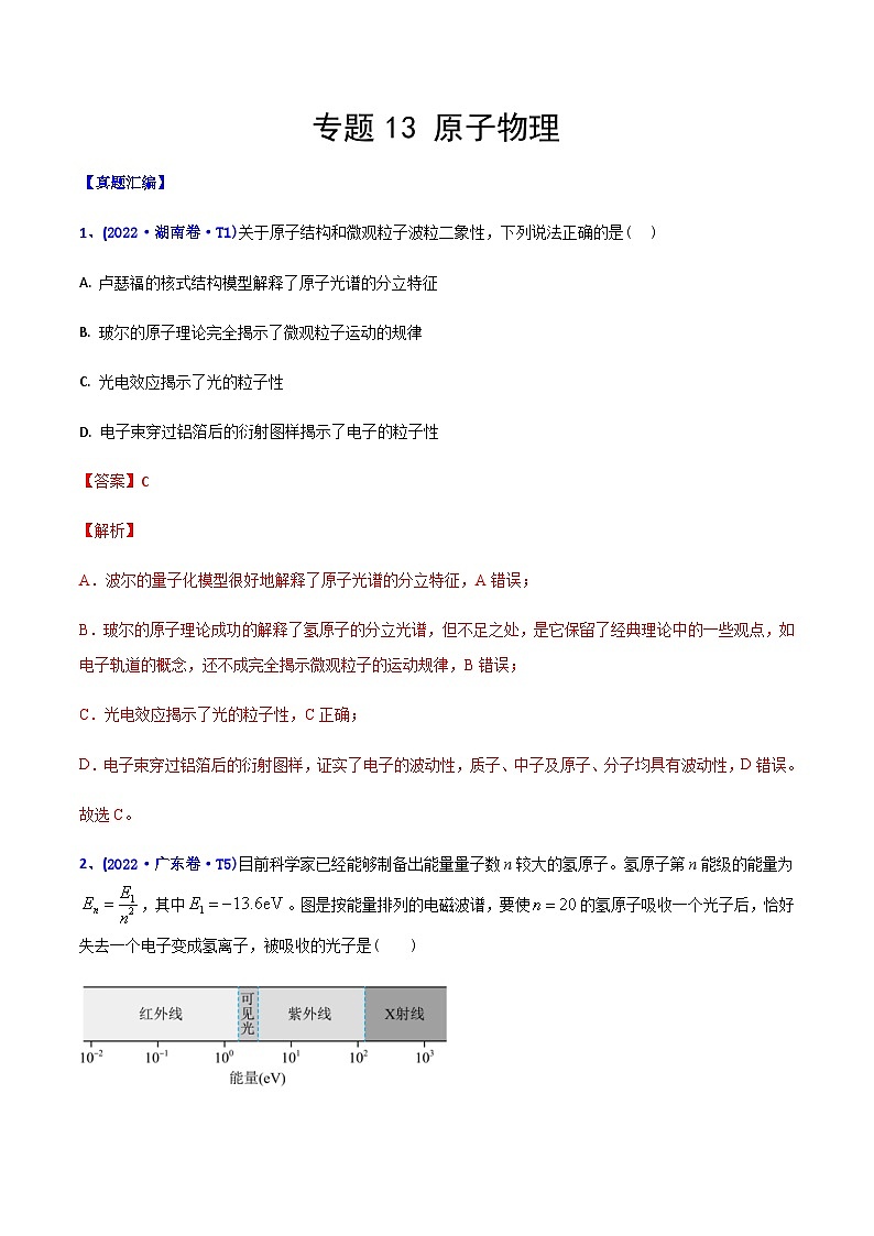 高考物理二轮复习分类训练专题13 原子物理（含解析）01