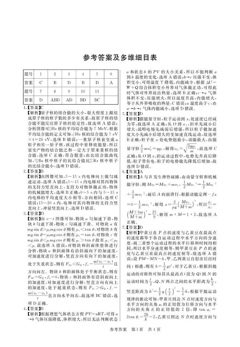 安徽省皖东智校协作联盟2024届高三上学期10月联考物理答案和解析第1页