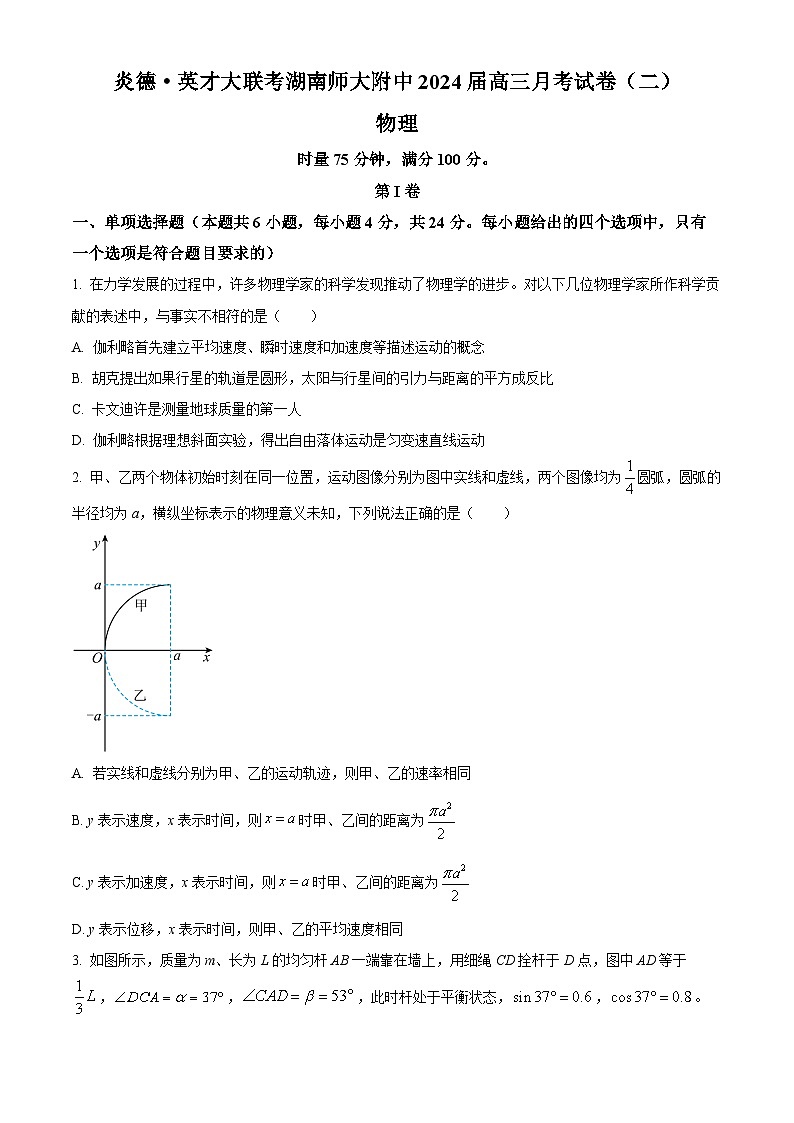 湖南省湖南师范大学附属中学2023-2024学年高三上学期月考物理试题（二）（原卷版）第1页