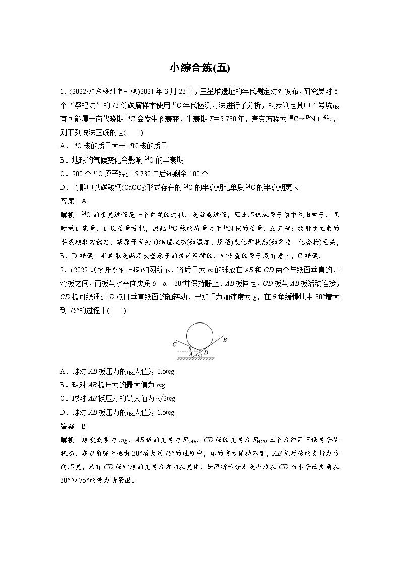 新高考物理二轮复习过关练习第3部分 考前特训 小综合练(五) (含解析)01