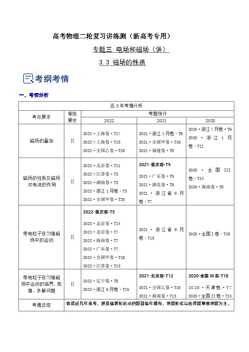 新高考物理二轮复习专题3.3 磁场的性质（精讲卷）（含解析）第1页