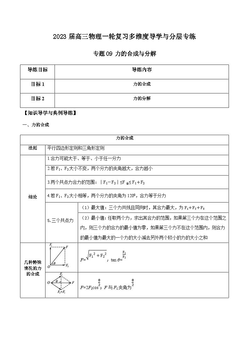 新高考物理一轮复习知识梳理+分层练习专题09 力的合成与分解（含解析）第1页