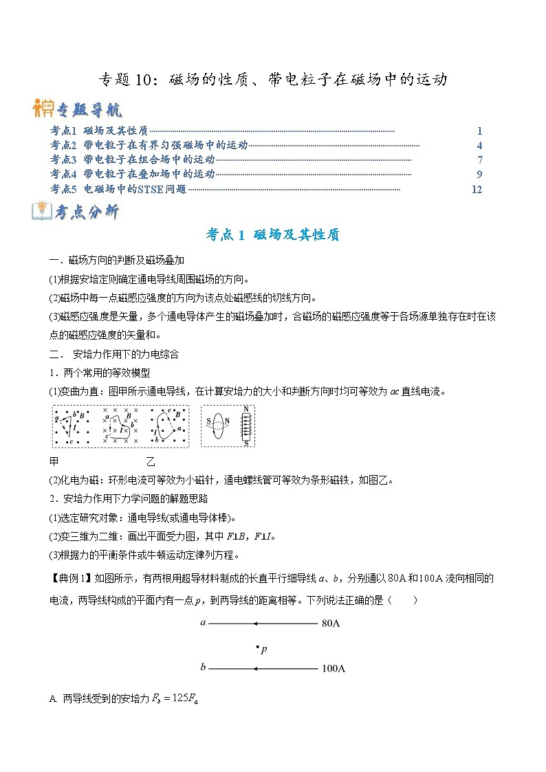 新高考物理二轮复习题型归纳与变式练习专题10磁场的性质、带电粒子在磁场中的运动(含解析)01