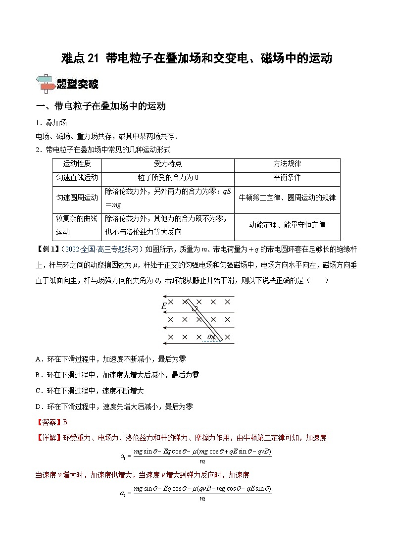 新高考物理一轮复习重难点练习难点21 带电粒子在叠加场和交变电、磁场中的运动（含解析）01