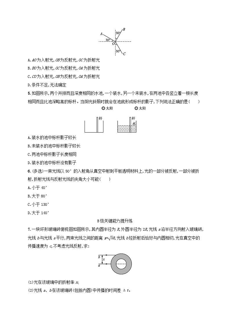 新教材2023_2024学年高中物理第4章光及其应用分层作业21光的折射定律教科版选择性必修第一册第2页