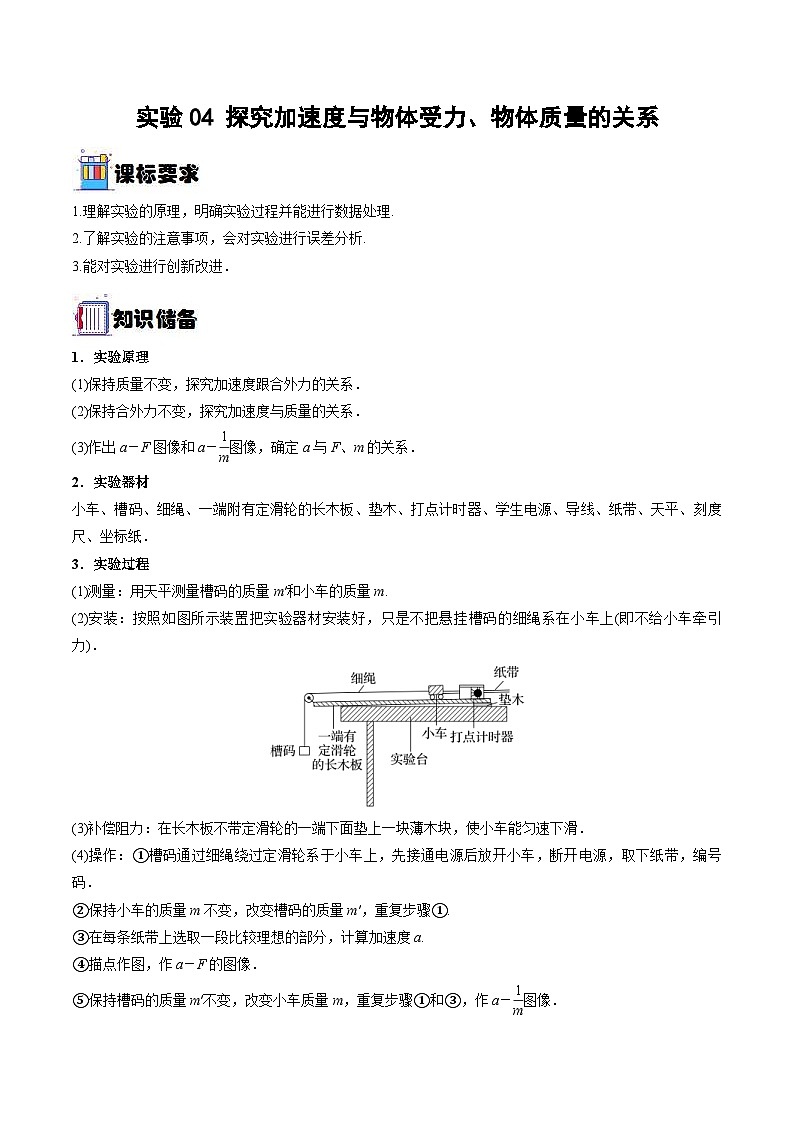 新高考物理一轮复习实验重难点专题实验04 探究加速度与物体受力、物体质量的关系（含解析）01