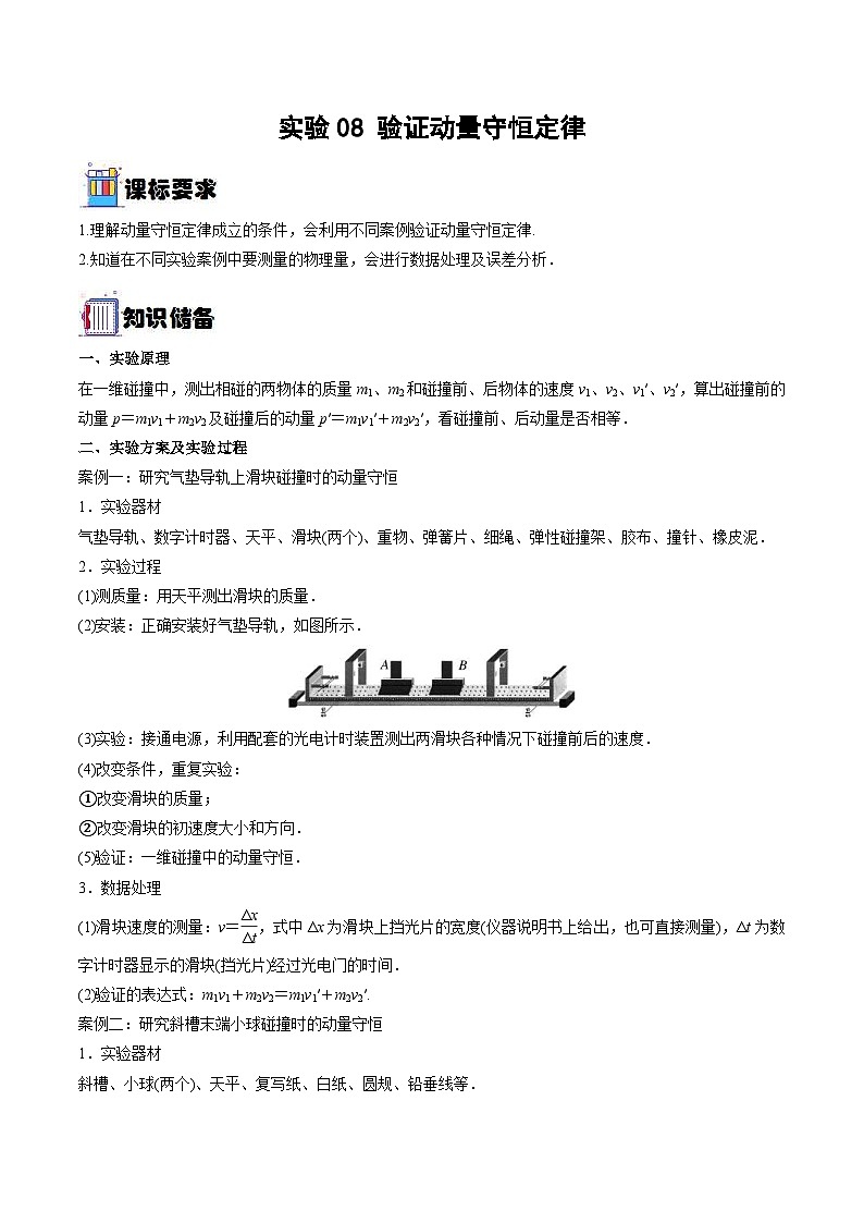 新高考物理一轮复习实验重难点专题实验08 验证动量守恒定律（含解析）第1页