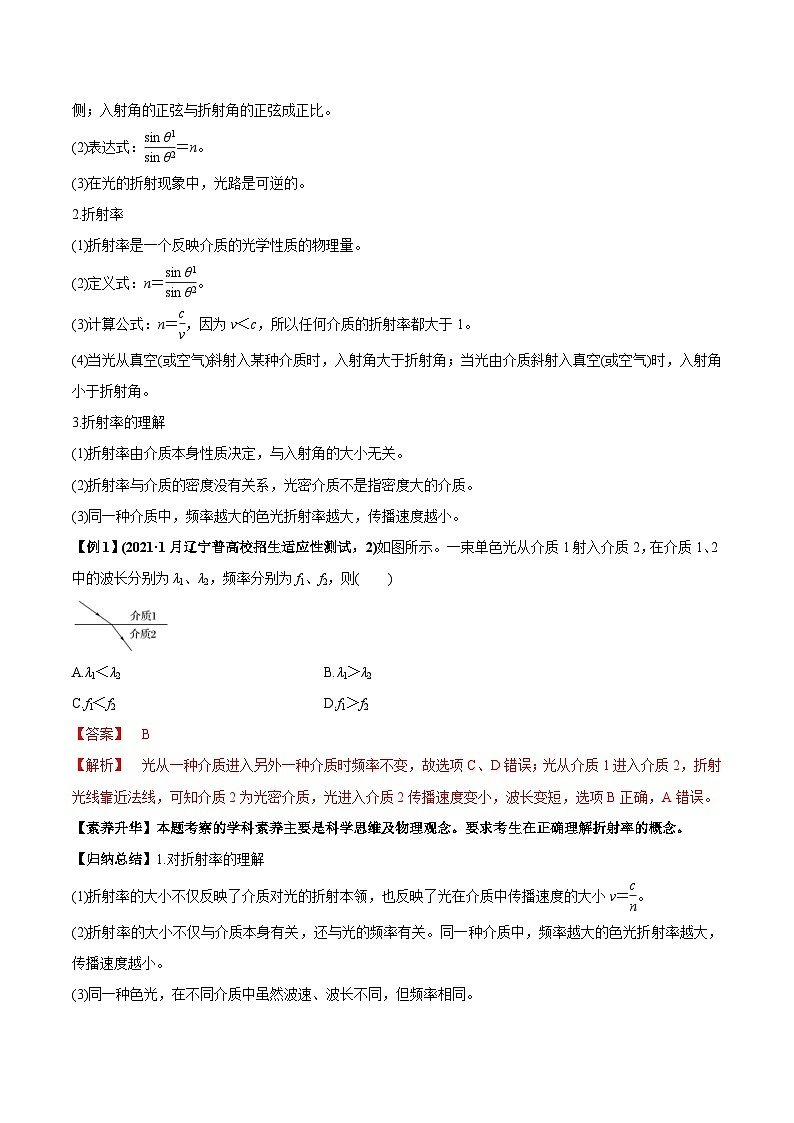 新高考物理一轮复习精品讲义专题11.1 光的折射和全反射、测量玻璃的折射率（含解析）第2页