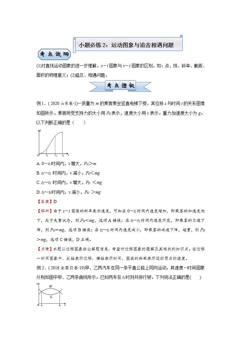 新高考物理三轮复习小题精练2 运动图象与追击相遇问题（含解析）01