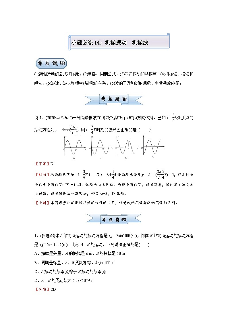 新高考物理三轮复习小题精练14 机械振动   机械波（含解析）第1页