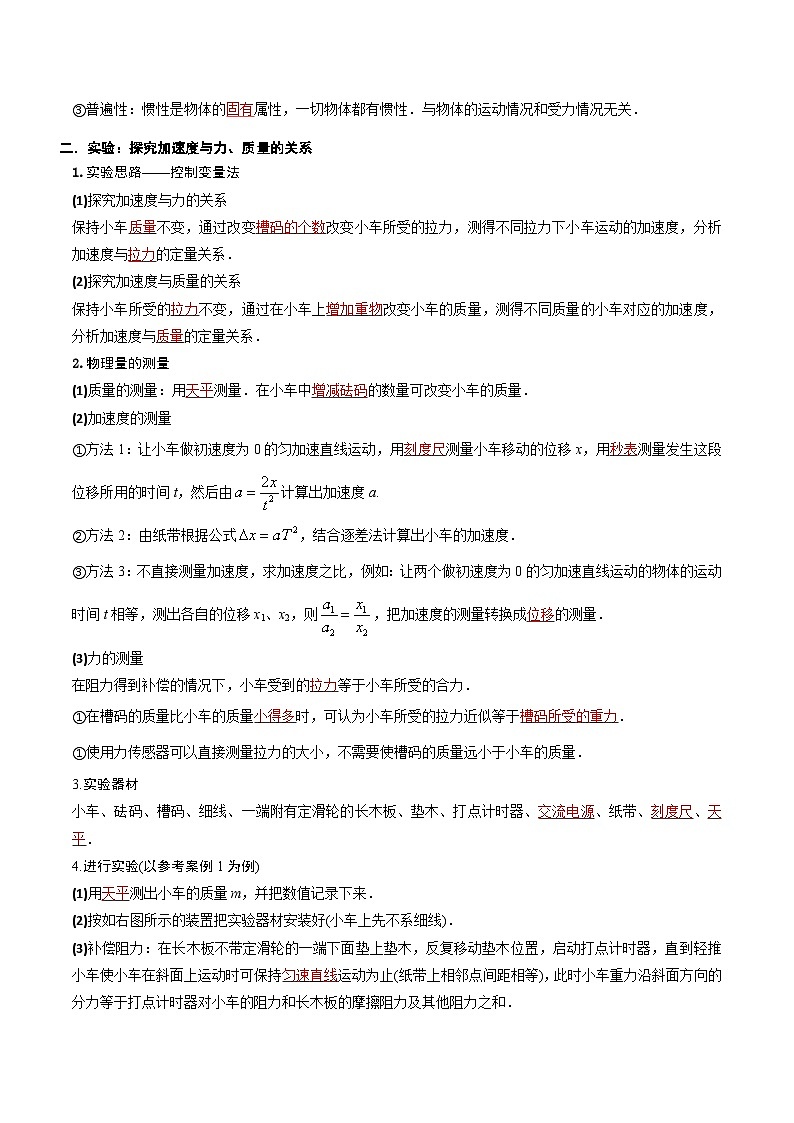 【期中知识点归纳】（人教版2019）2023-2024学年高一上册物理 必修1 第四章  运动和力的关系 试卷.zip02