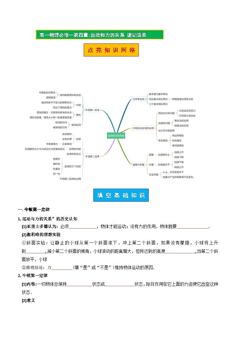 【期中知识点归纳】（人教版2019）2023-2024学年高一上册物理 必修1 第四章  运动和力的关系 试卷.zip01