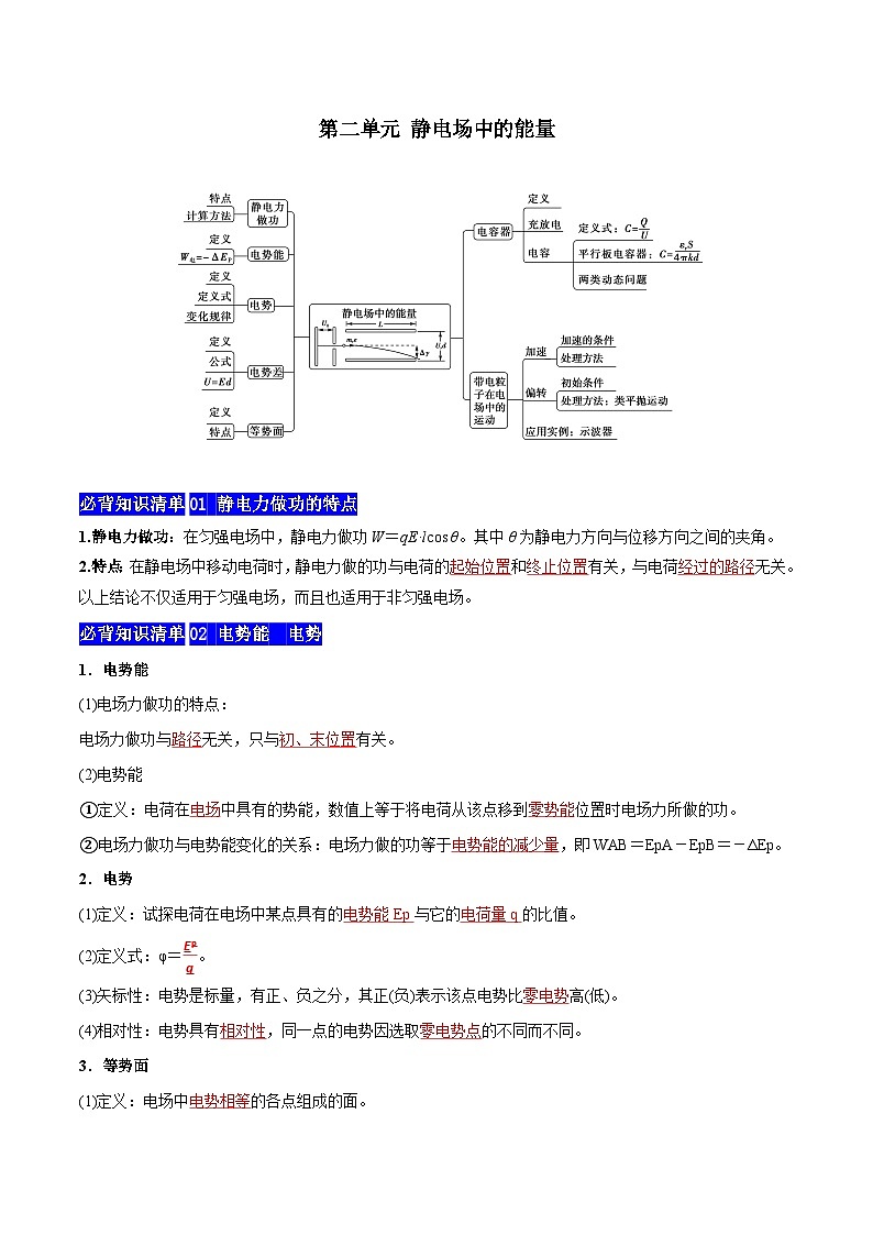 【期中知识点归纳】（人教版2019）2023-2024学年高二上学期物理 必修3 第二单元 静电场中的能量 试卷.zip01