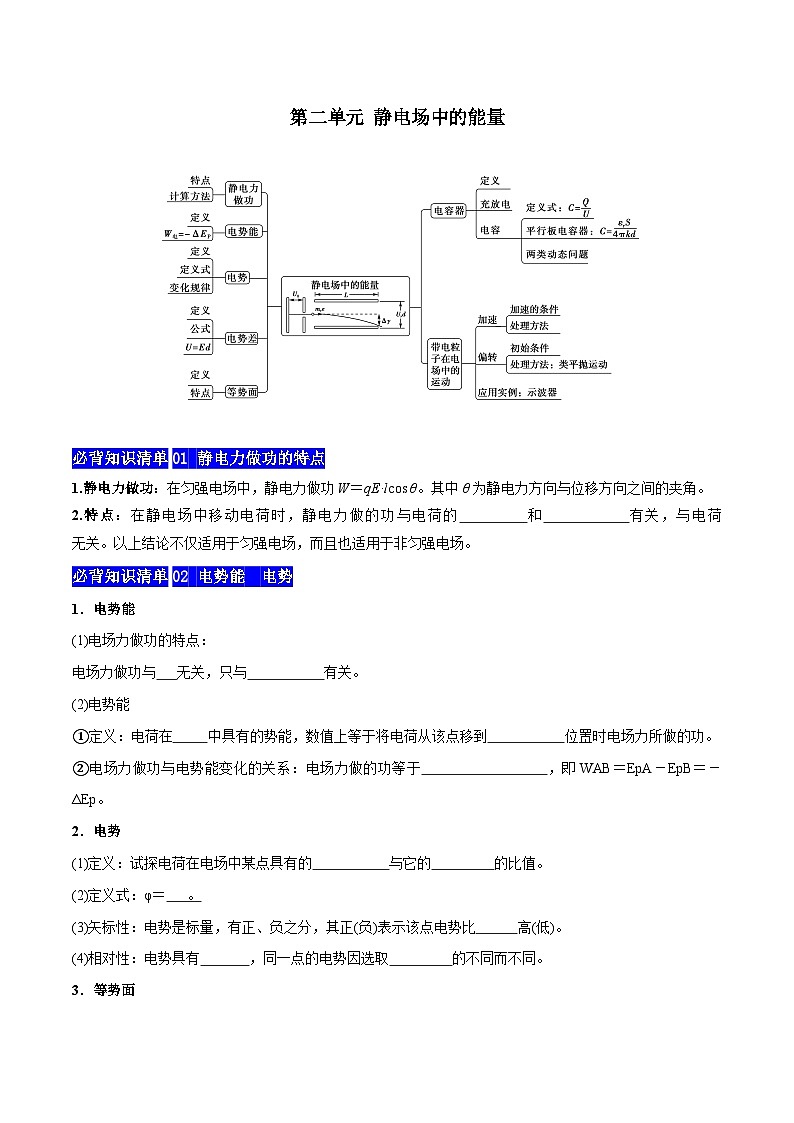 【期中知识点归纳】（人教版2019）2023-2024学年高二上学期物理 必修3 第二单元 静电场中的能量 试卷.zip01