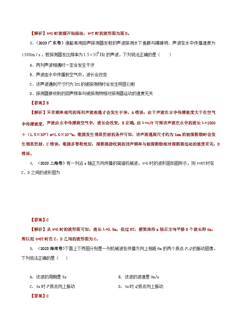 【期中模拟】（人教版2019）2023-2024学年高二上学期物理 选修1第三章  机械波   单元检测 A卷（解析版）第2页