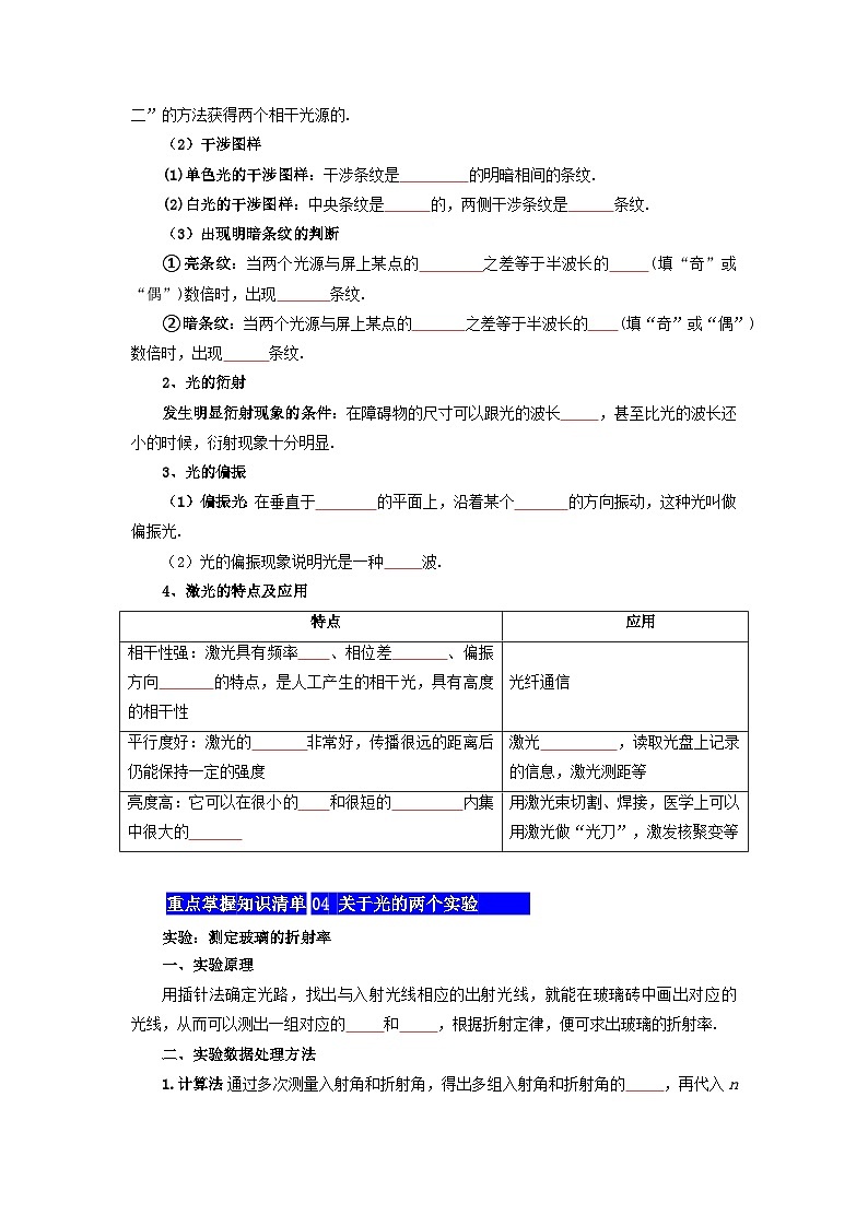【期中知识点归纳】（人教版2019）高二上学期物理 选修1第4章 光 知识点归纳03