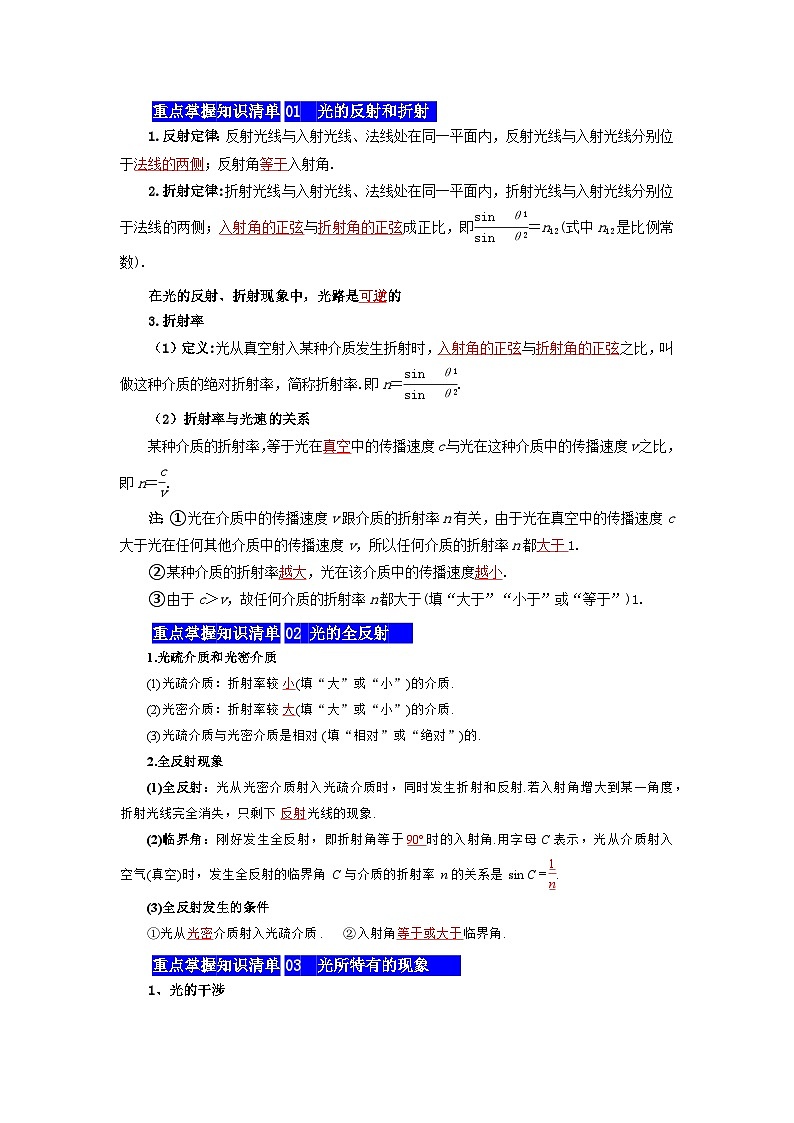 【期中知识点归纳】（人教版2019）高二上学期物理 选修1第4章 光 知识点归纳02