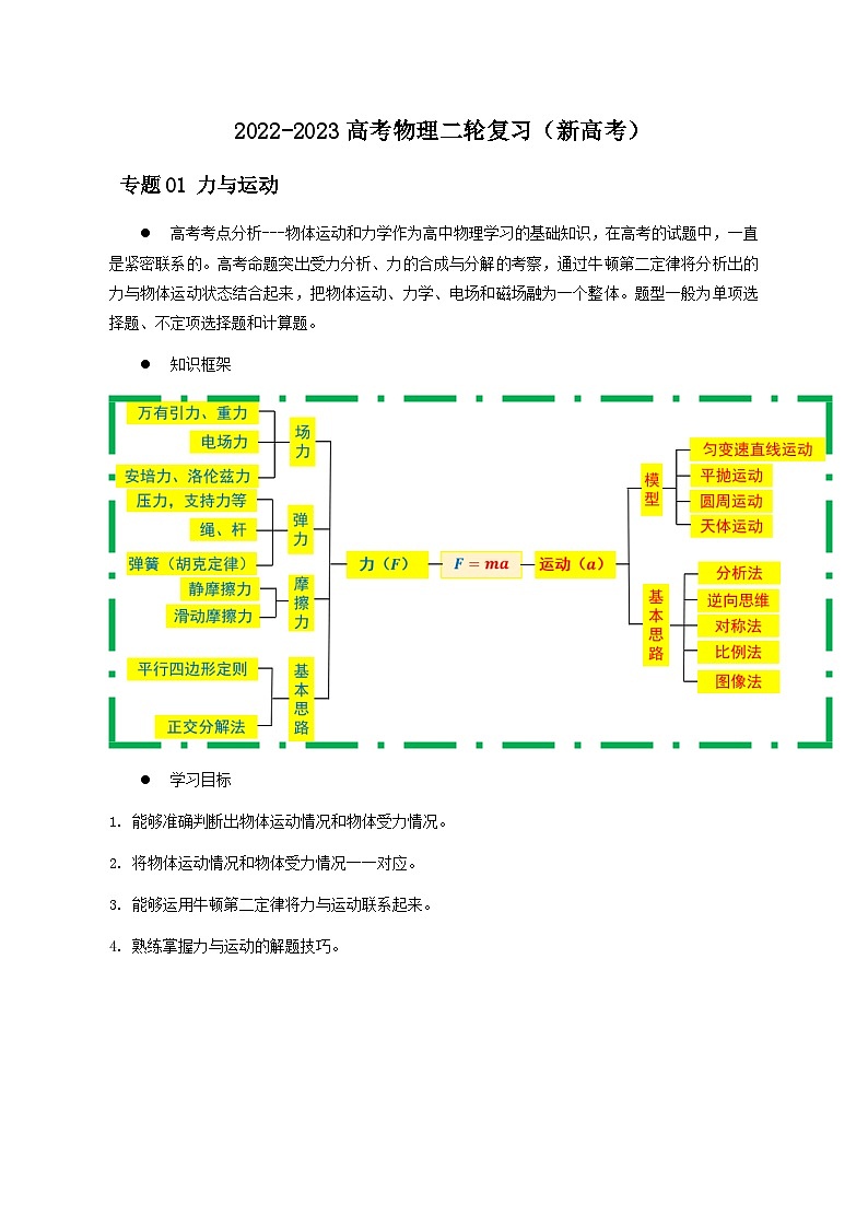 新高考物理二轮复习讲义01讲 力与物体的平衡（含解析）01