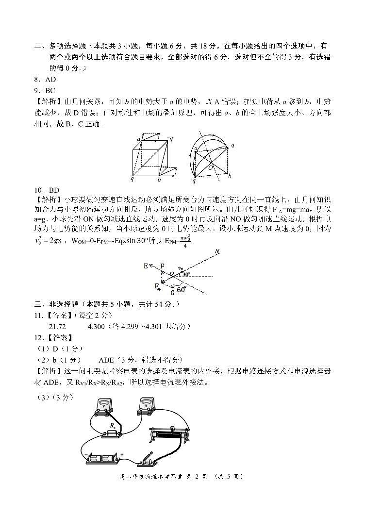 河南省南阳市六校2023-2024学年高二上学期10月联考物理答案第2页