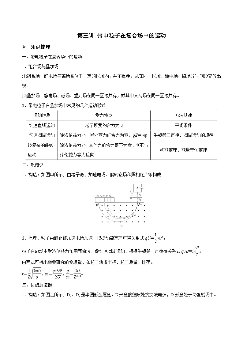 新高考物理一轮复习精讲精练第10章 磁场 第3讲 带电粒子在复合场中的运动（含解析）01