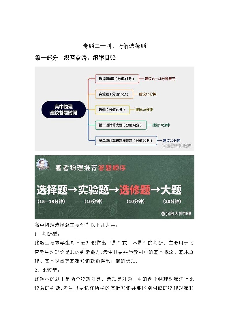 新高考物理二轮复习精选练习专题24巧解选择题（含解析）第1页