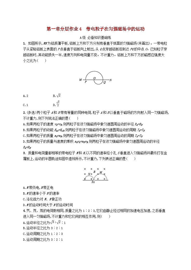 新教材2023_2024学年高中物理第1章安培力与洛伦兹力分层作业4带电粒子在匀强磁场中的运动新人教版选择性必修第二册第1页