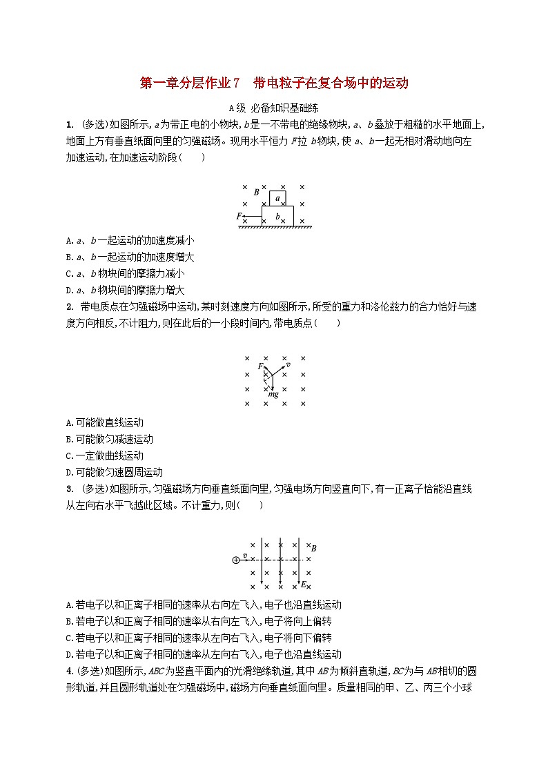 新教材2023_2024学年高中物理第1章安培力与洛伦兹力分层作业7带电粒子在复合场中的运动新人教版选择性必修第二册第1页