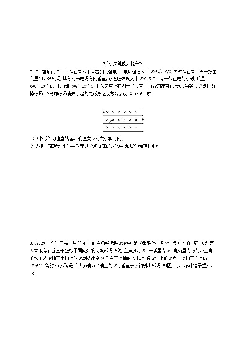 新教材2023_2024学年高中物理第1章安培力与洛伦兹力分层作业7带电粒子在复合场中的运动新人教版选择性必修第二册第3页