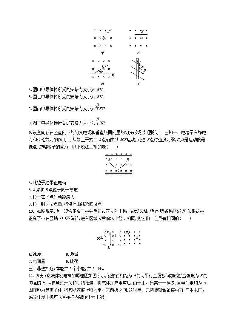 新教材2023_2024学年高中物理第1章安培力与洛伦兹力测评新人教版选择性必修第二册第3页