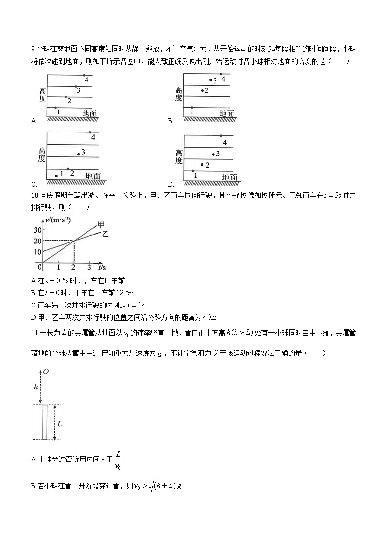 江苏省海安市海安中学2023-2024学年高一上学期10月月考物理试题第3页