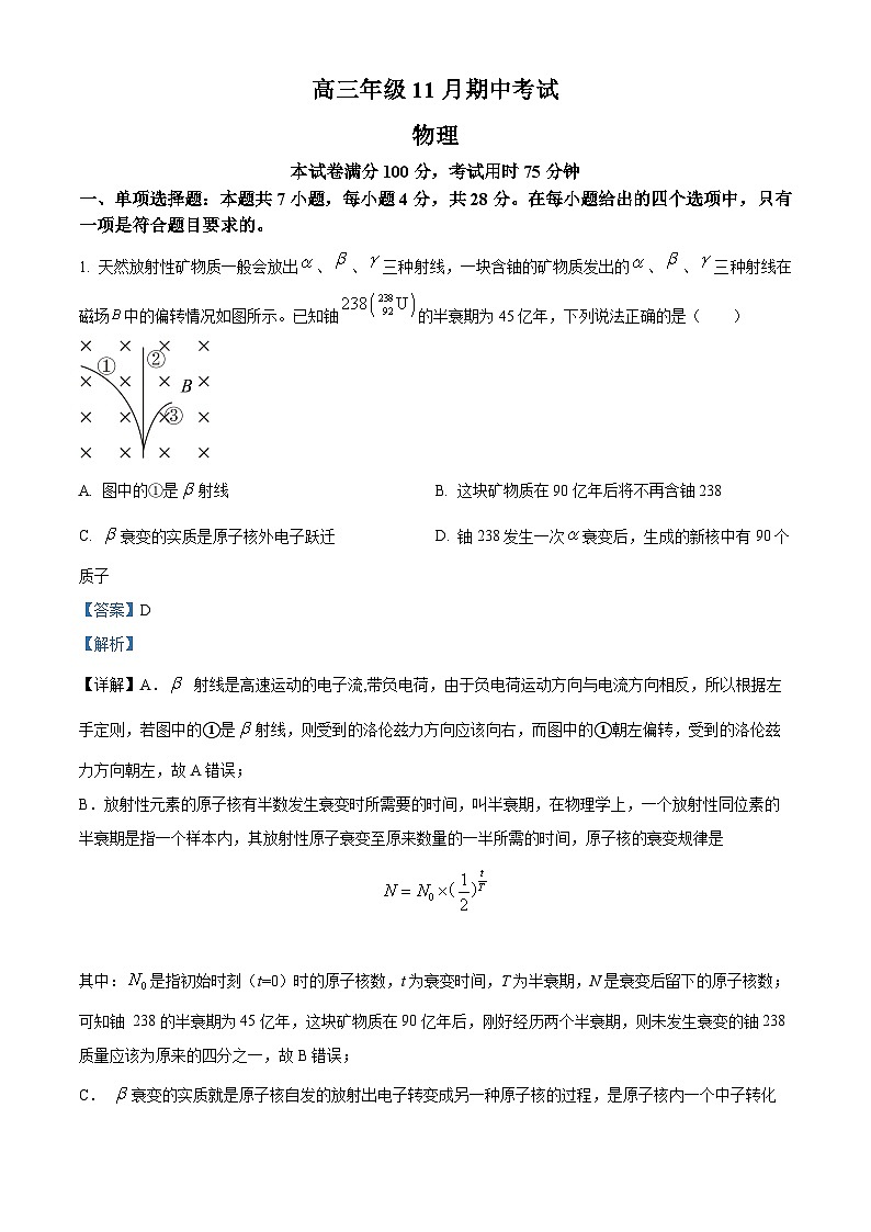 河北省部分学校2022-2023学年高三物理上学期11月期中联考试题（Word版附解析）01