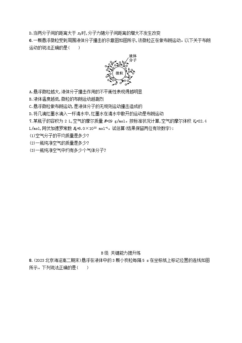 新教材2023_2024学年高中物理第1章分子动理论分层作业1分子动理论的基本内容新人教版选择性必修第三册第2页