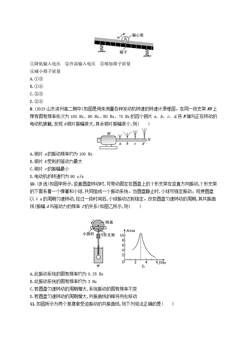 新教材2023_2024学年高中物理第2章机械振动6受迫振动共振分层作业新人教版选择性必修第一册第3页